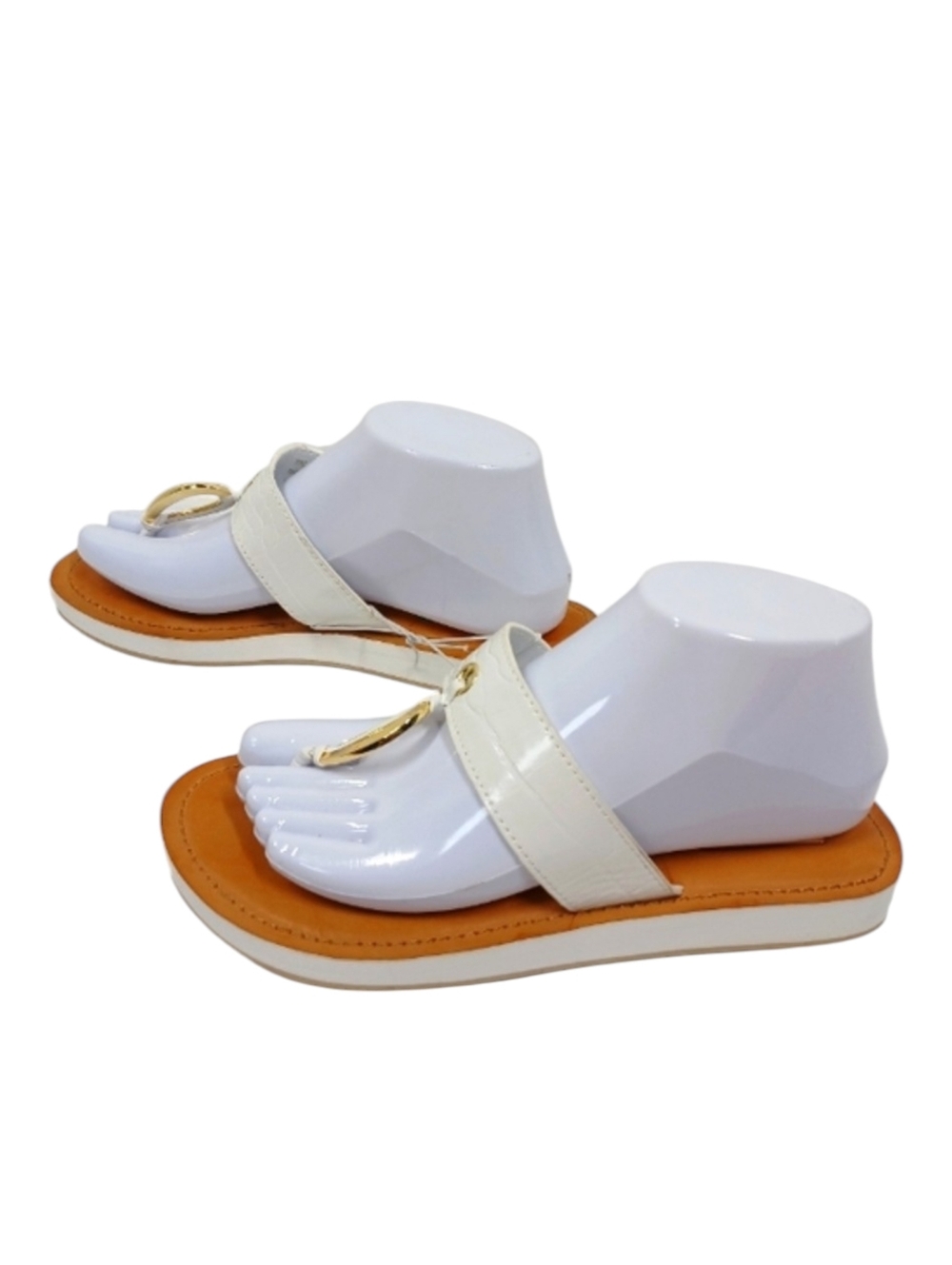 Aldo Flip Flop Thong Sandals Slip On Slide White Tan Gold Women's Size 7.5